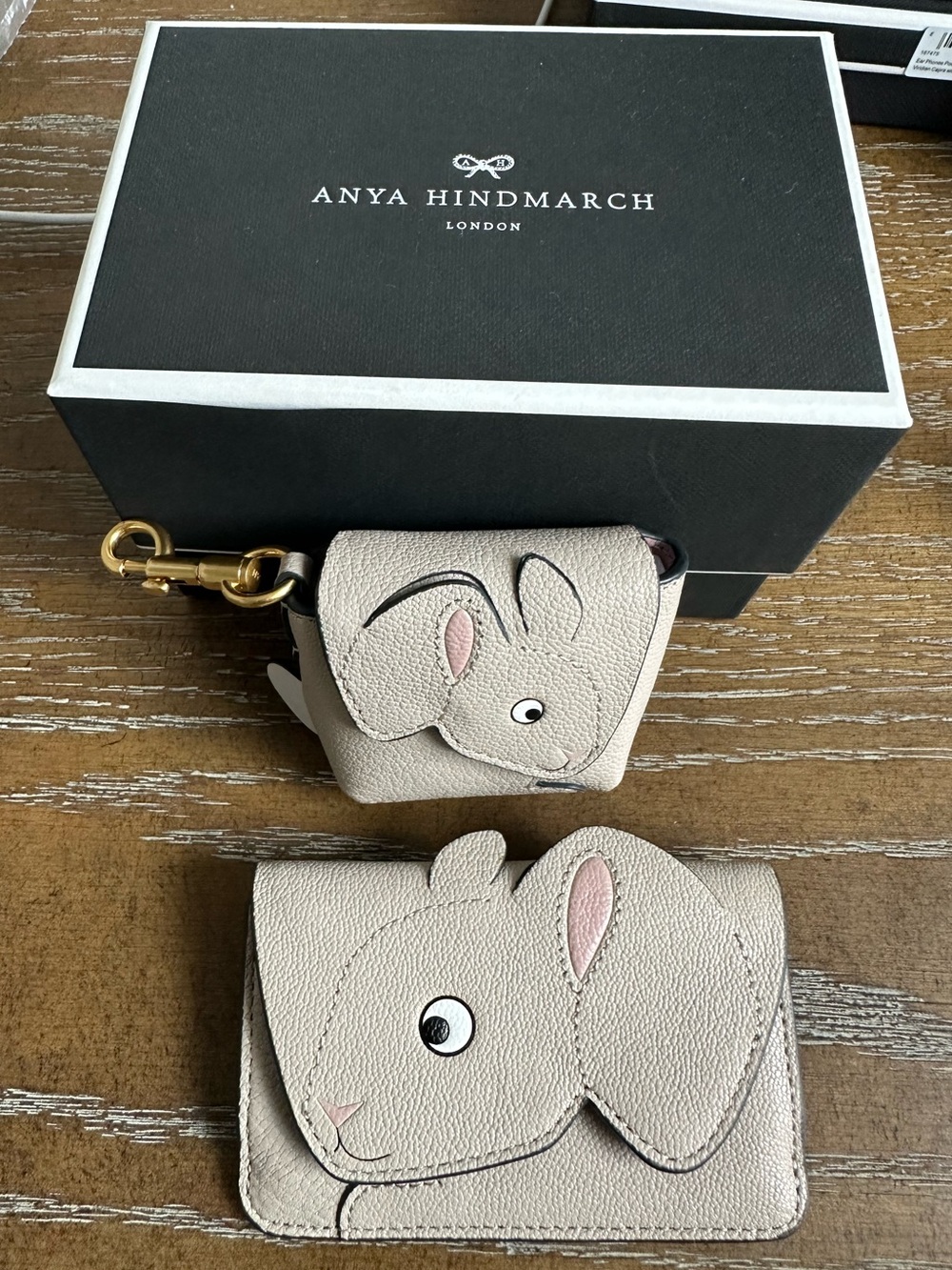 Anya Hindmarch Beige Bunny Cardholder and earphone pouch